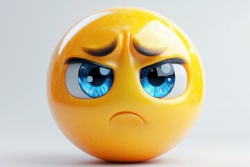 Fototapeta premium Yellow Emoji With Frowning Expression And Blue Eyes