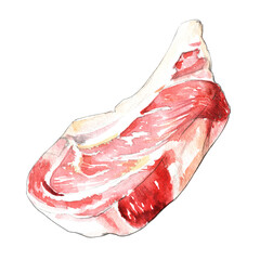 Raw meat watercolor illustration on black background