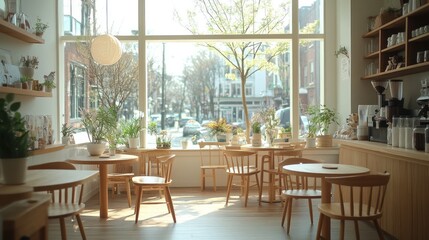 Sunlit Cafe Interior: A Tranquil Space