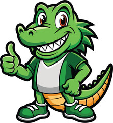 Fototapeta premium Friendly Green Crocodile Mascot Giving Thumbs Up