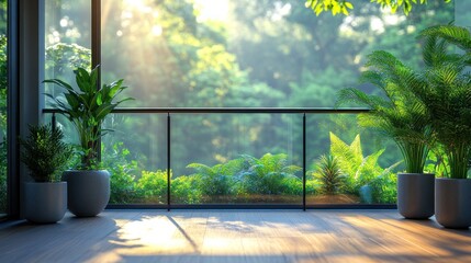 Serene Balcony Oasis: Sunlight Dappled Greenery