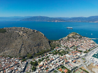 Naklejka premium Aerial view of Nafplio with the Palamidi fortress on the hill