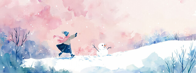 Heartwarming Snowy Day with Child and Snowman, winter magic, family bonding, holiday greeting card, seasonal photo prop, home decor idea