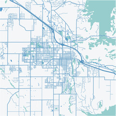Map of Bozeman in Montana in a professional blue style. Contains layered vector with roads water, parks, etc.
