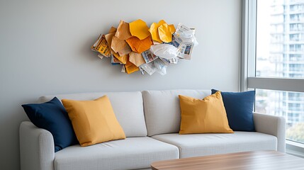 Craft a one of a kind wall hanging using discarded magazines, cardboard, and plastic bags, creating a stunning mosaic effect that transforms your living space into a modern masterpiece.