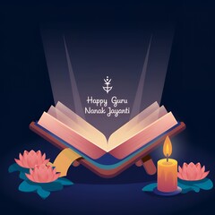 Happy Guru Nanak Jayanti Illustration Image, Guru Granth Book illustration Design.
