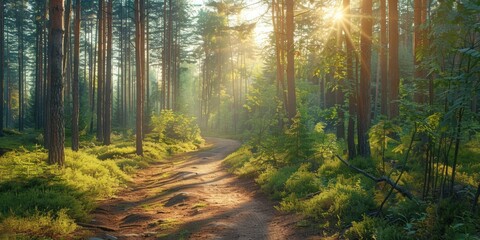 Obraz premium Sunrise Through the Trees in a Forest