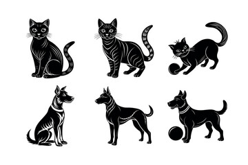 6 bundle vector silhouette dog cat ball