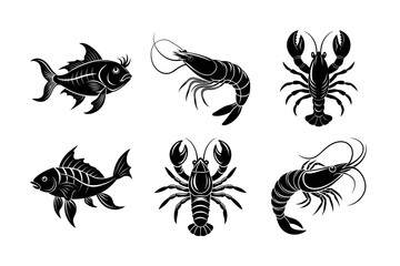 6 bundle vector silhouette shirmp Homarus lobster