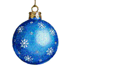 Blue Christmas Ornament Vector Illustration with Snowflake Patterns and Shimmer