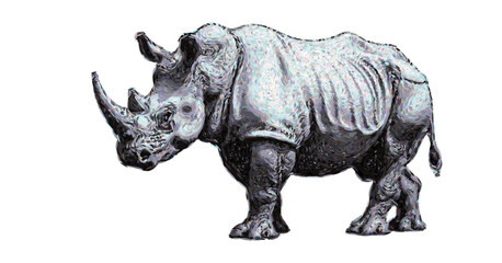 Obraz premium Stylized Vector Illustration of a Rhinoceros with a Unique Skeleton Design