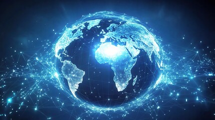 Fototapeta premium A Stunning Digital Representation of Earth Highlighting Global Connectivity with Advanced Technology, Vibrant Structures, and Intricate Geometric Patterns in a Gigapixel Format