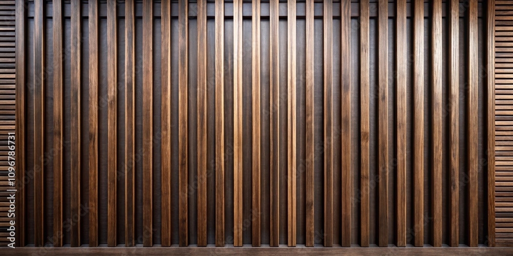 Aufkleber Vertical Wooden Slats on a Dark Background, Creating a Geometric Pattern of Lines and Shadows