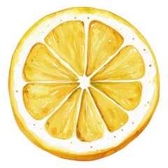 A vibrant, detailed illustration of a sliced lemon, showcasing its juicy segments and bright yellow color against a white background.