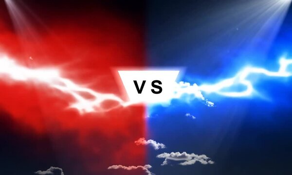Dynamic red and blue lightning clash with VS text overlay in dramatic competition themed design