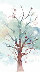 Tall Tree in Quiet Winter Scene, symbol for resilience, calmness, environmental awareness, educational material,, New Year and Christmas theme
