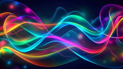 Fototapeta premium Holographic neon background with colorful psychedelic abstract waves in pastel colors , holographic, neon, background. Psychedelic Neon Waves. Illustration
