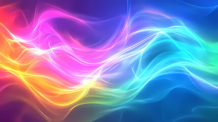 Fototapeta premium Colorful holographic neon background with pastel color waves for a vibrant, psychedelic abstract look, ideal for copy space image. Psychedelic Neon Waves. Illustration