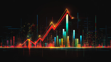 Abstract black background with Colorful charts and graphs with statistics to innovative analyze business potential and forecast future development of companies growth.