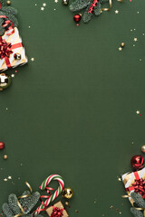 Green Holiday Background with Christmas Frame and Ornaments