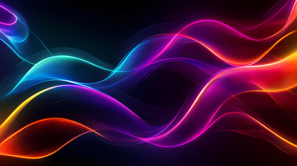Obraz premium Abstract colorful neon glowing lines and waves on dark background. Psychedelic Neon Waves. Illustration