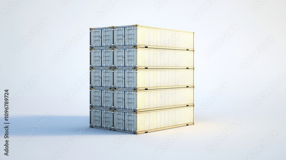Poster A stack of shipping containers arranged vertically for storage or transport.