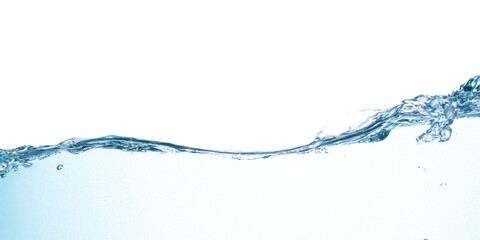 fresh natural drink water wide panorama with bubbles concept isolated white background