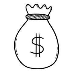 Hand drawn doodle money bag on a white background.