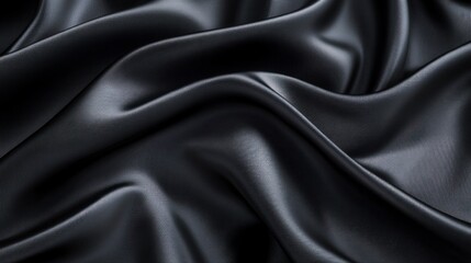 Obraz premium Elegant dark gray silk fabric with soft waves and folds, luxurious texture background.