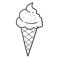 Hand drawn doodle waffle cone ice cream on white background.