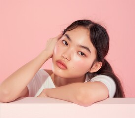 Fototapeta premium Studio shot of Beautiful young Asian woman with clean fresh skin