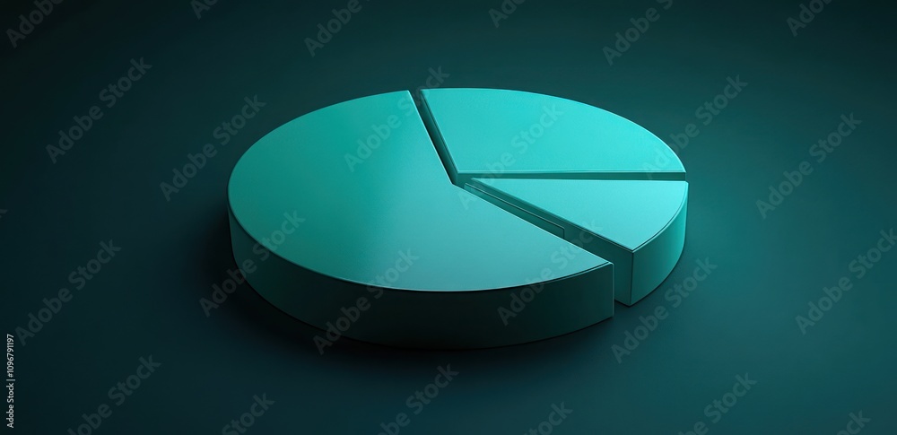 Fototapete a stylized pie chart in teal, representing data visualization and analysis.