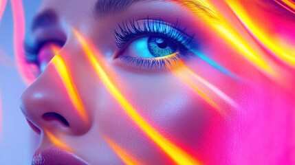 Close-Up of a Female Face with Vibrant Colors and Smooth Skin, Featuring Lifting Lines for an Eye-Catching and Modern Aesthetic