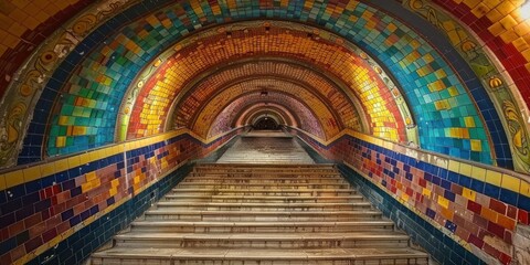 Obraz premium Tiled Archway Tunnel Staircase