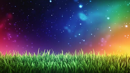 Vibrant Soccer Stadium Under Illuminated Night Sky with Lush Green Grass and Colorful Bokeh Lights for Dynamic Sports Imagery