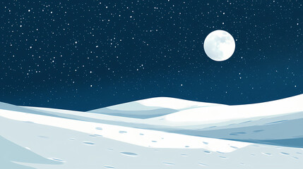 Moonlit snowy landscape under a starry sky. Frozen Starlit Night. Illustration