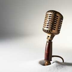 Vintage Gold Microphone on White Background