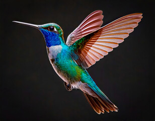 Fototapeta premium a colorful hummingbird hovering with wings spread wide and vivid hues
