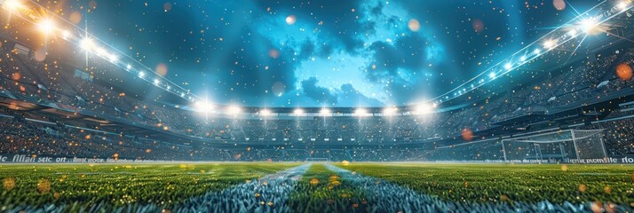 Fototapeta premium Soccer Stadium at Night with Confetti and Lights