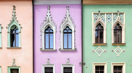 Obraz premium Colorful Facade With Pastel Walls and Intricate Architectural Details