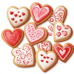 Fototapeta premium Handmade Valentine cookies in heart shapes with colorful icing