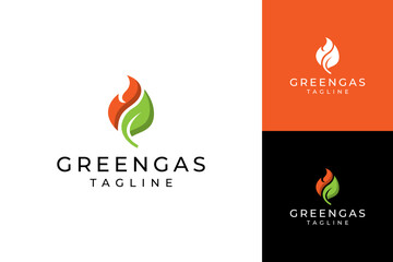 Green gas logo design template, fire and leaf concept