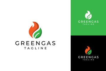 Green gas logo design template, fire and leaf concept