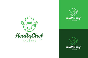 Healthy chef logo design template, chef and leaf concept