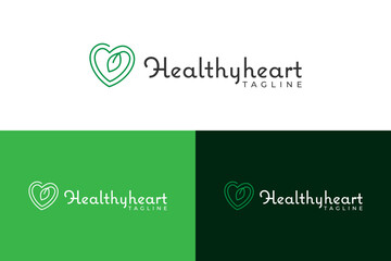 Healthy heart logo design template, heart and leaf concept