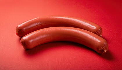 Naklejka premium Sausages on red background 