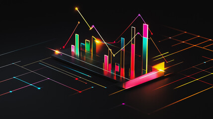 Fototapeta premium Abstract black background with Colorful charts and graphs with statistics to innovative analyze business potential and forecast future development of companies growth.
