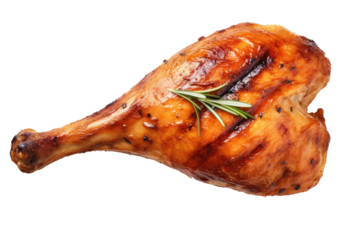 Tasty grilled chicken leg on white background