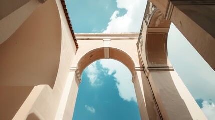 Arched Building with Sky - a harmonious blend of architecture and nature. The arched structure contrasts beautifully with the serene sky, creating a timeless and elegant scene.