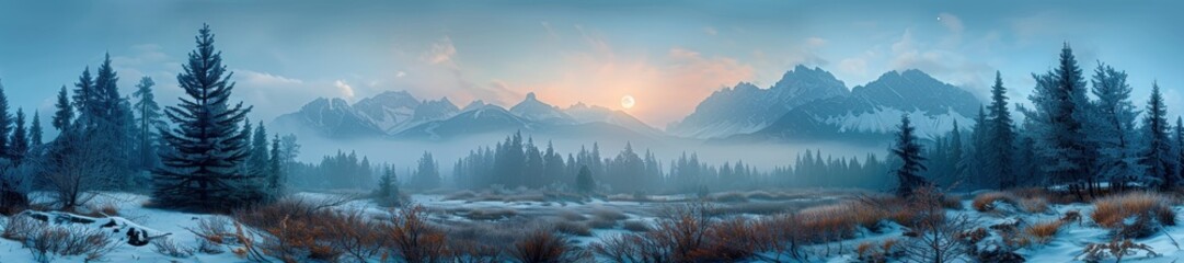 Obraz premium Winter Wonderland: A Misty Mountain Scene